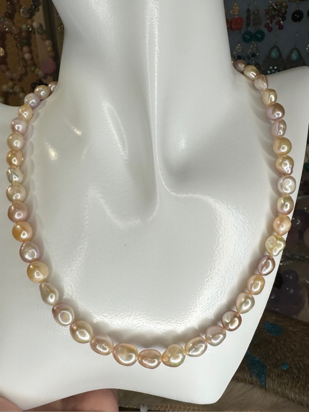 Elegant Genuine Pearl Necklace Pink and Cream 17 + 2 inches